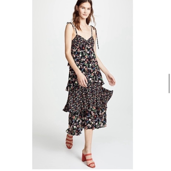 Club Monaco Suukyi Dress Floral Tiered Ruffle Size 10 Party NWOT V Neck spring‍ - Picture 4 of 11